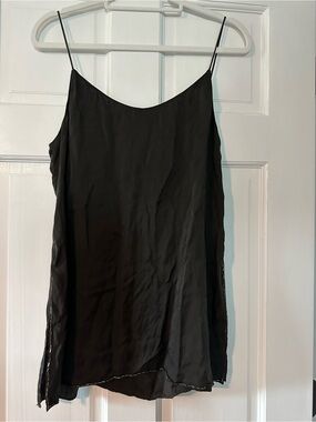 Theory Black Satin Slip Chemise with Spaghetti Straps